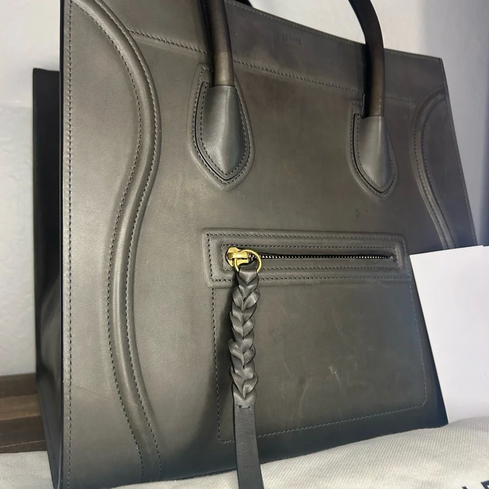 Celine Dark Gray Leather Tote - Picture 3 of 11